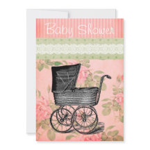 Chariot vintage d'invitation de baby shower floral