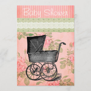 Invitation Chariot vintage d'invitation de baby shower floral