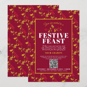 Invitation Charity Festive Fête or rouge Noël dîner