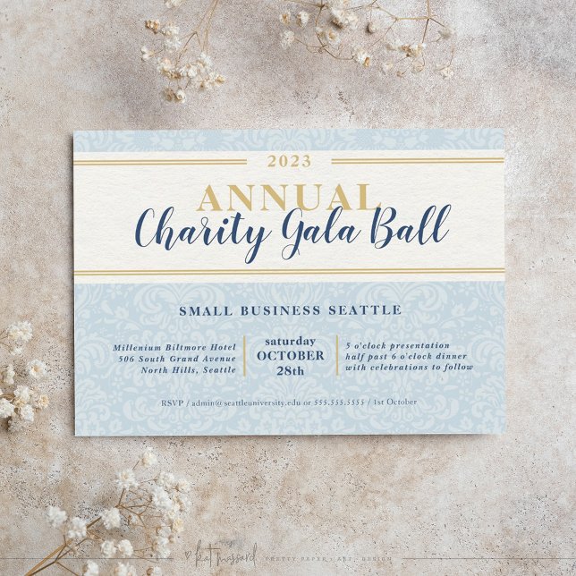 Invitation CHARITY GALA BALL élégant événement marine bleu or (Créateur téléchargé)