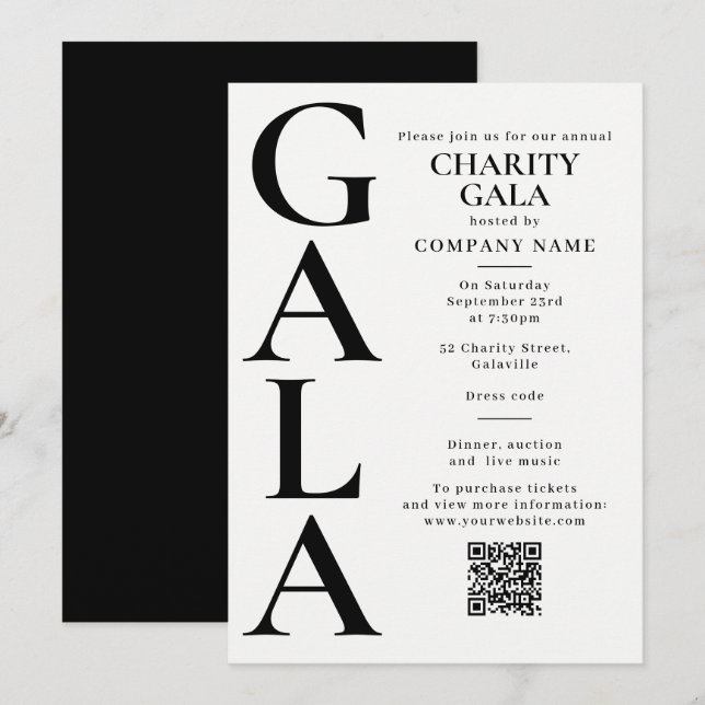 Invitation Charity Gala Template Fundraising Event QR Code (Devant / Derrière)