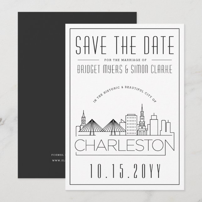 Invitation Charleston Mariage Styliszed Skyline Enregistrer l (Devant / Derrière)