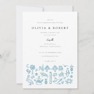 Invitation Charleston Toile Frontière en Blue Engagement Part