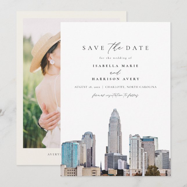 Invitation CHARLOTTE NORTH CAROLINA Skyline Enregistrer la da (Devant / Derrière)