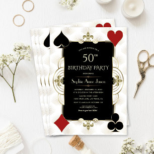 Invitation Charm Art Déco Casino Poker Femme 50e anniversaire