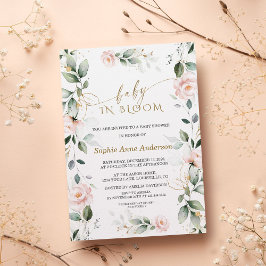 Invitation Charm Blush Flowers Feuilles d'or Baby in Bloom