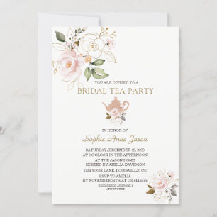 Invitation Charm Blush Gold Floral Fête des mariées Tea Party