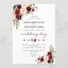 Invitation Charm Bourgogne Rouge Marsala Floral Mariage Invit