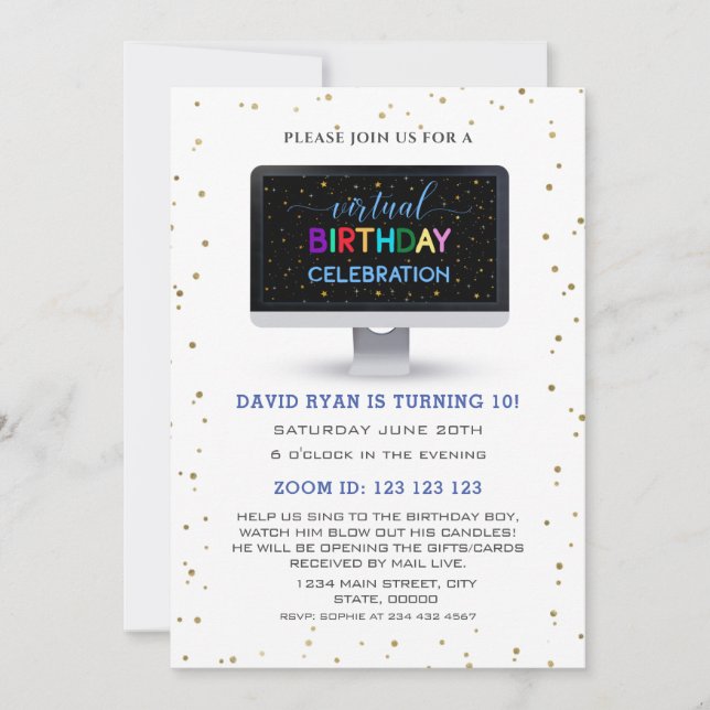 Invitation Charm Boy Colorful Virtual Birthday Celebration (Devant)