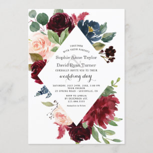 Invitation Charm Burgundy Navy Blue Blush Floral Mariage