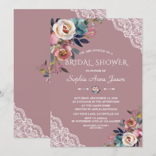 Invitation Charm Dusty Bleu Dusty Rose Fête des mariées Fleur