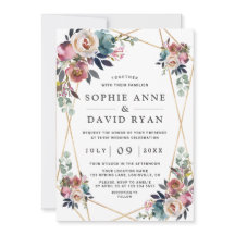 Charm Dusty Blue Misty Rose Floral Gold Mariage