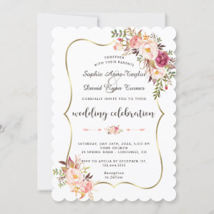Invitation Charm Gold Blush rose Mariage floral