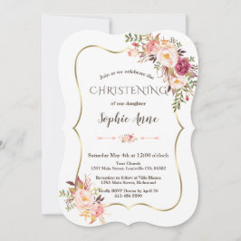 Invitation Charm Gold Frame Blush rose Floral Christening