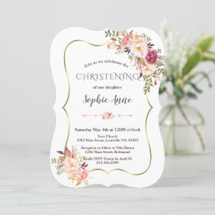 Invitation Charm Gold Frame Blush rose Floral Christening