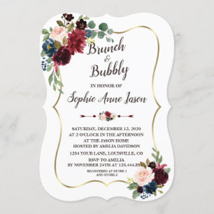 Invitation Charm Gold Merlot Navy Blue Floral Fête des mariée