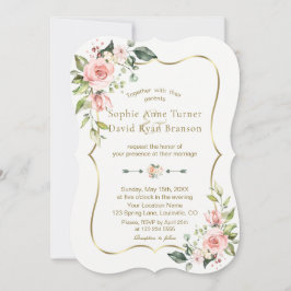 Invitation Charm rose Fleurs blanches Mariage de cadre or