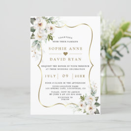 Invitation Charm White Flowers Rose Gold Mariage