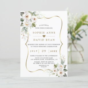 Invitation Charm White Flowers Rose Gold Mariage