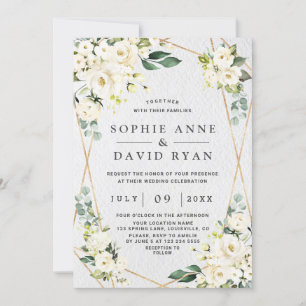 Invitation Charmant Aquarelle Blanc Floral Mariage or
