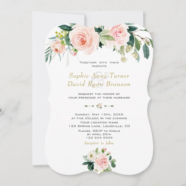 Invitation Charmant Aquarelle Blush Cream Flowers Mariage (Devant)