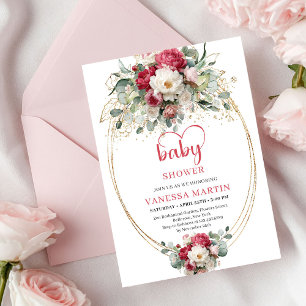Invitation Charmant Baby Shower Bohème Rouge Rubis Blush Or