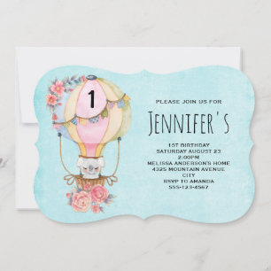 Invitation Charmant ballon à air chaud avec anniversaire à l'