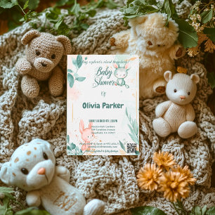 Invitation Charmant bébé à l'aquarelle Rose Poussiéreuse et V