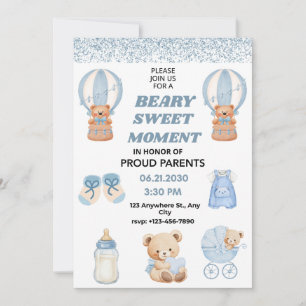 Invitation CHARMANT CIEL BLEU Ours en peluche Garçon Douche 5