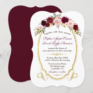 Invitation Charmant Mariage de automne Floral Bourgogne Marsa