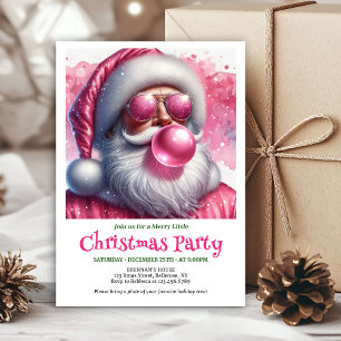 Invitation Charmant Père Noël rose Bubble Gum Drôle de Noël 