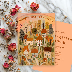 Invitation Charmante fête de Thanksgiving Village d'automne