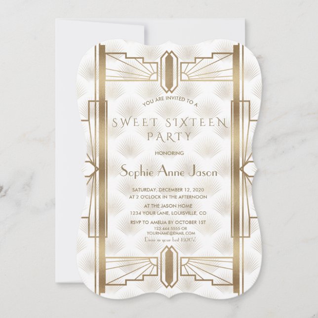 Invitation Charmante Gold Great Gatsby Art Déco années 1920 S (Devant)
