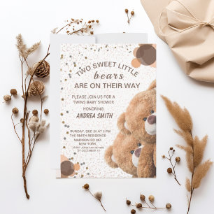 Invitation charmante pour bébé ours jumeaux