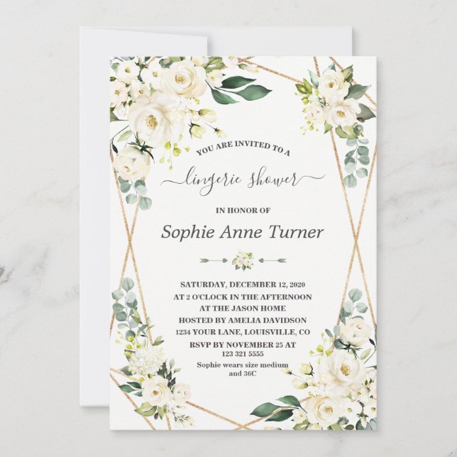 Invitation Charme Aquarelle Blanc Floral Or Fête des mariées (Devant)