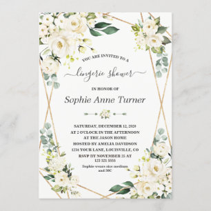 Invitation Charme Aquarelle Blanc Floral Or Fête des mariées