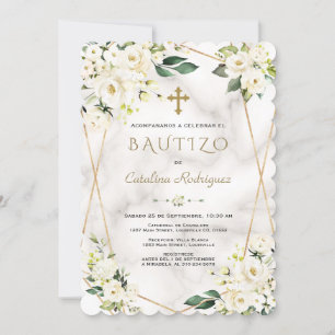 Invitation Charme Blanc Floral Espagnol Invitacion De Bautizo