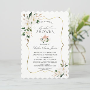 Invitation Charme Blanc Magnolia Or Fête des mariées Florale