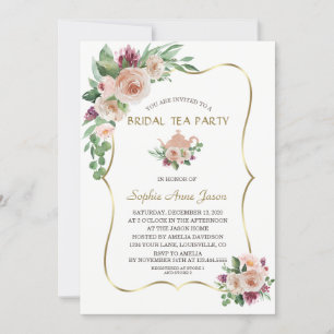 Invitation Charme Blush Champagne Floral Gold Bride Tea Party