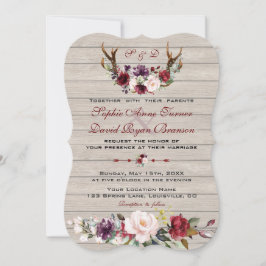 Invitation Charme Bourgogne Blush Floral Antlers Barne Mariag