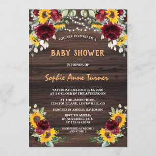 Invitation Charme Bourgogne Floral Sunflowers Baby shower