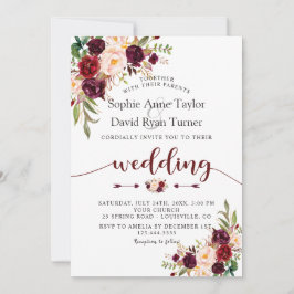 Invitation Charme Bourgogne Marsala Floral Mariage