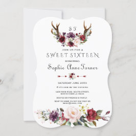 Invitation Charme Bourgogne Plum Blush Floral Antlers Sweet 1