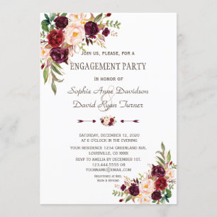 Invitation Charme Bourgogne Rouge Marsala Floral