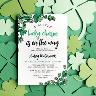 Invitation Charme chanceux sur le chemin Baby shower vert