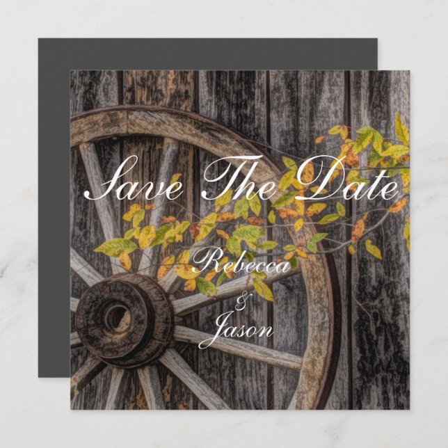 Invitation Charme de pays - Roue Rustique Wagon Occidentale (Devant / Derrière)