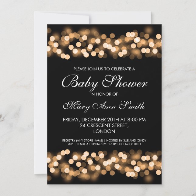 Invitation Charme élégant de Hollywood d'or de baby shower (Devant)