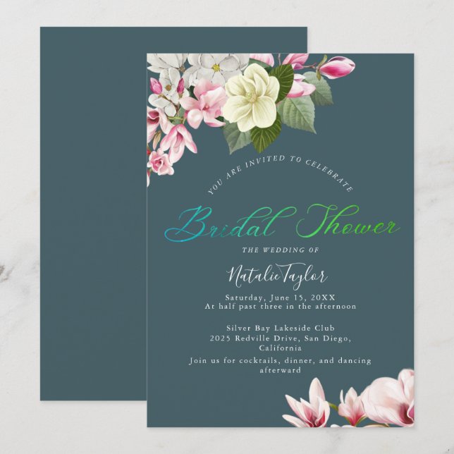 Invitation Charme élégant Sage foncé nuptiale de douche Invit (Devant / Derrière)