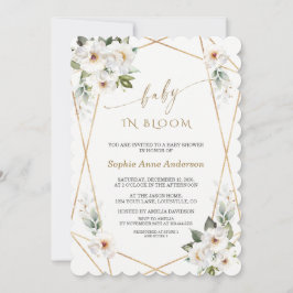 Invitation Charme Fleurs blanches Rose Bébé or en fleurs