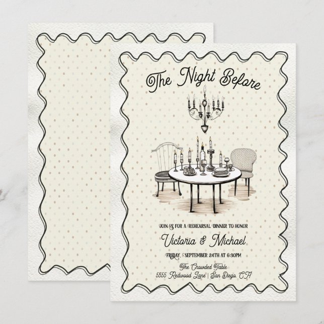 Invitation Charme La Nuit Avant Le Dîner De La Répétition (Devant / Derrière)